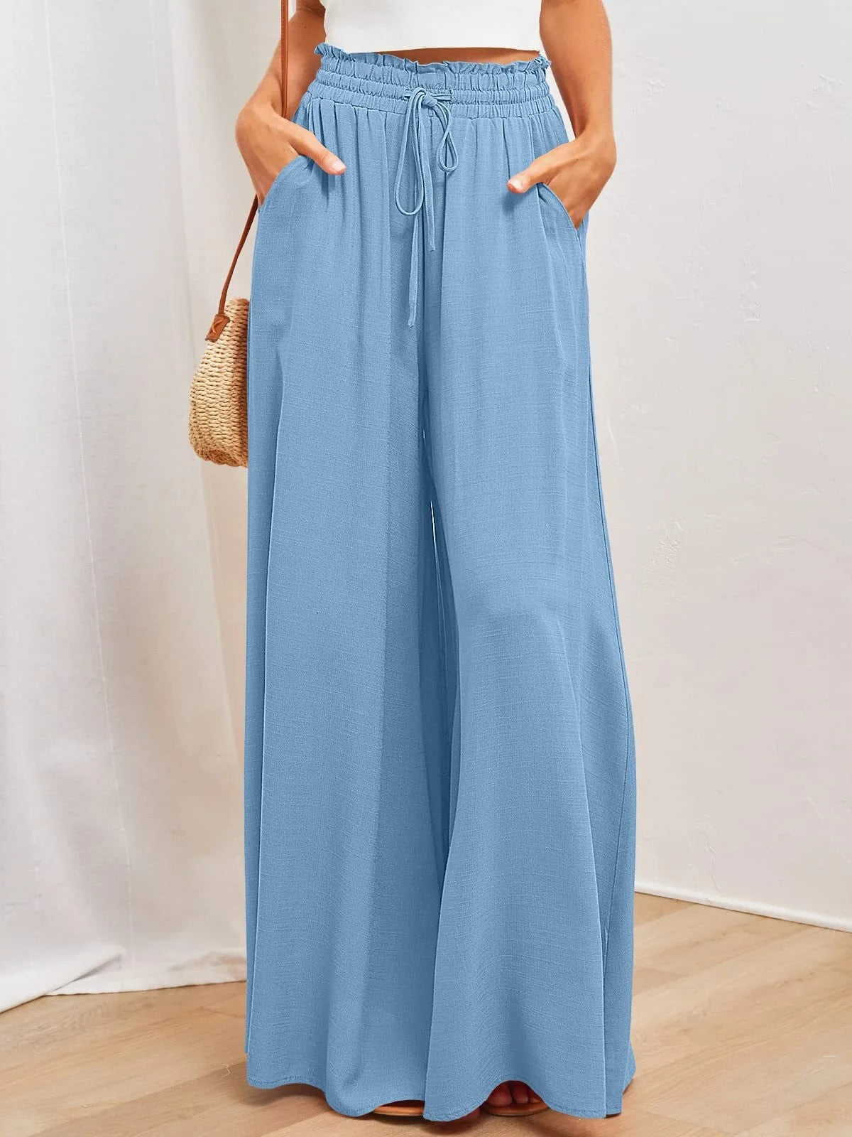 2026 Summer Comfortable Loose Wide Legs Trouser Women' S Pants Casual Simple Style All-match Holiday Vacation Fashion Chic Beach