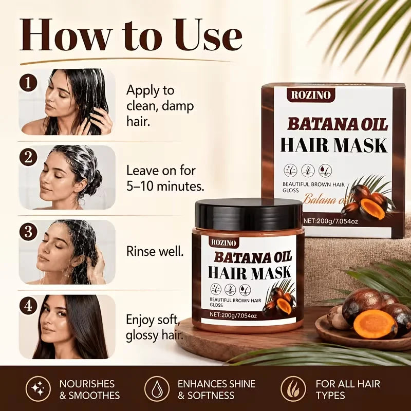 ROZINO Batana Oil Hair Mask 200g, Moisturizing Hair Conditioner for Dry Frizzy Hair, Nourishing Hair Treatment Mask for Smooth Shiny Hair, Deep Conditioning Hair Care, Easy to Use at Home