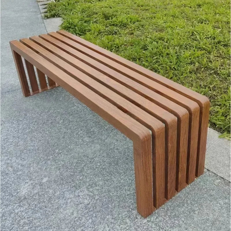 Outdoor Park Bench Metal Anticorrosive Wood Grain Landscape Stool Public Rest Seat for Courtyard Shopping Mall and Garden