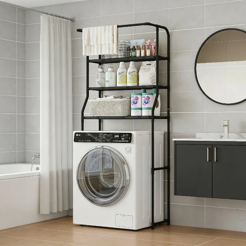 3 Layer Bathroom Toilet Storage Rack Multi Layer Metal Shelf with Toilet Paper Holder for Balcony Washing Machine Organizer