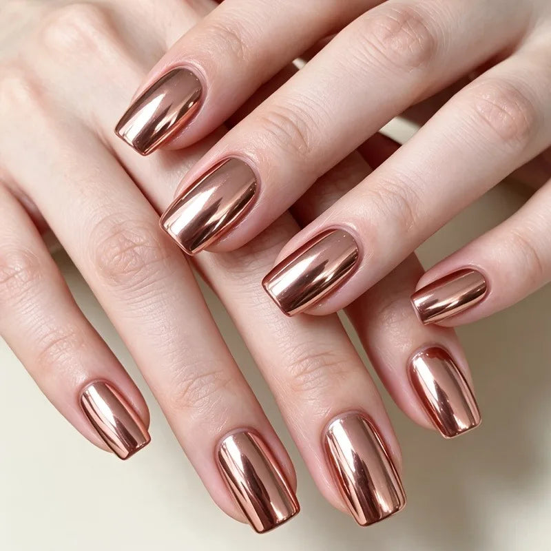 10ml champagne Rose Gold Metallic Polish, No-Bake Quick-Dry, Silky High-Shine, Cyberpunk, Salon Home, for Weak/Soft Nails, Must