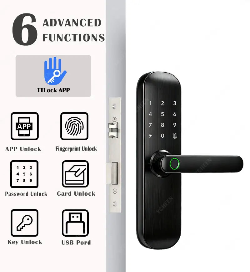TTLock / Tuya WiFi Smart Fingerprint Door Lock Biometric Digital Lock with RFID Card Password for Hotel Home