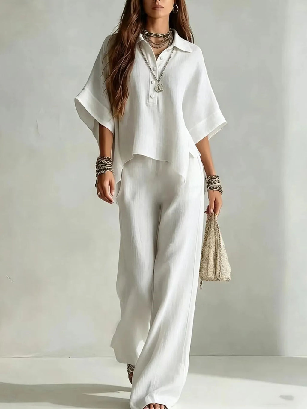 New Solid Color Pants Set 2026 Summer Loose Half-sleeved Shirt Loose Wide-leg Trousers Two-piece Set Fashion Vacation Suit