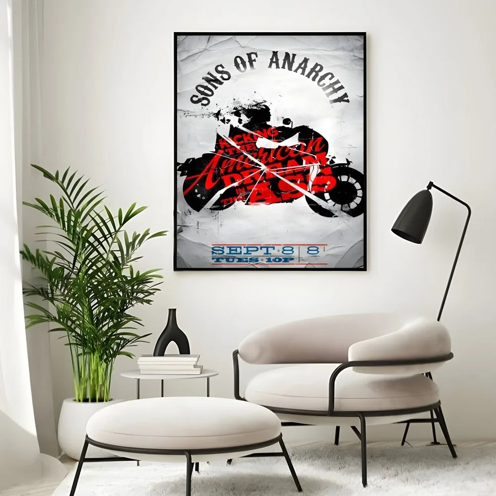 S-Sons Of A-Anarchy Crime Movie Poster Sticky Wall Art Printing Waterproof Home Living Bed Room Bar Hallway Aesthetic Decor