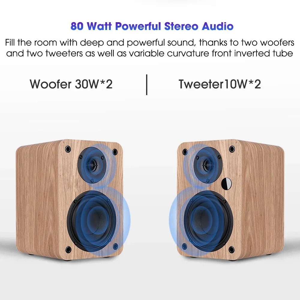 Bestisan 80W 2.0 Channel Wireless Speakers for PC TV Home Theater Sound System USB/coax/Optical Bookshelf Active Subwoofer SR04