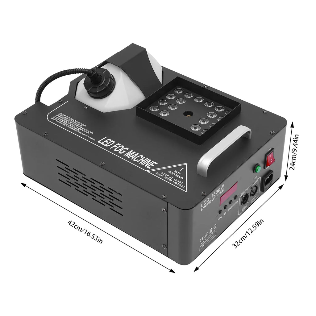 1500W Fog Smoke Machine Black 2L Tank with Wireless Remote Controller IP25 Atmosphere Maker 24 LED Beads with 7 Light Colors