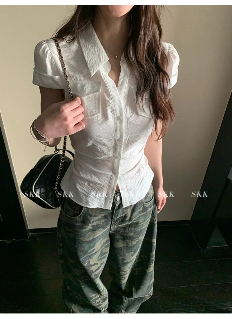 YJKDYK High Waist Camouflage Workwear Jeans Women's Autumn Spring American Retro Wide Leg Floor-Length Pants Trendy High Street