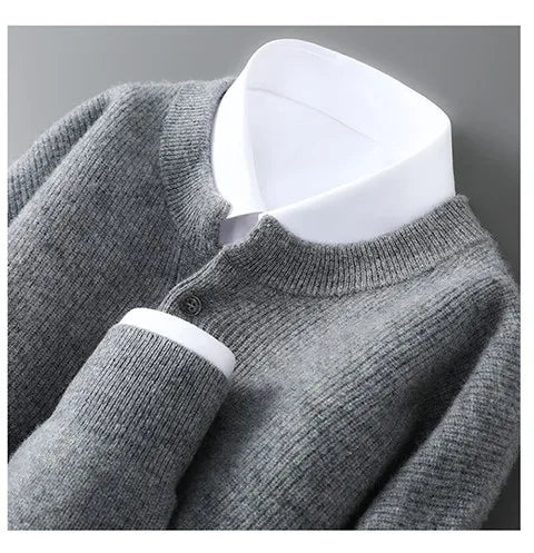 MVLYFLRT Men's 100% Merino Wool Round Neck Pullover Sweater Casual Thick Knit Autumn Winter Warm Cashmere Feel Sweater