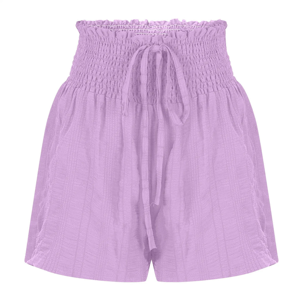 Women Casual High Waist Shorts Skirt Smocked Elastic Drawstring A-Line Flowy Short Skirt Pants Summer Solid Color Beach Skorts