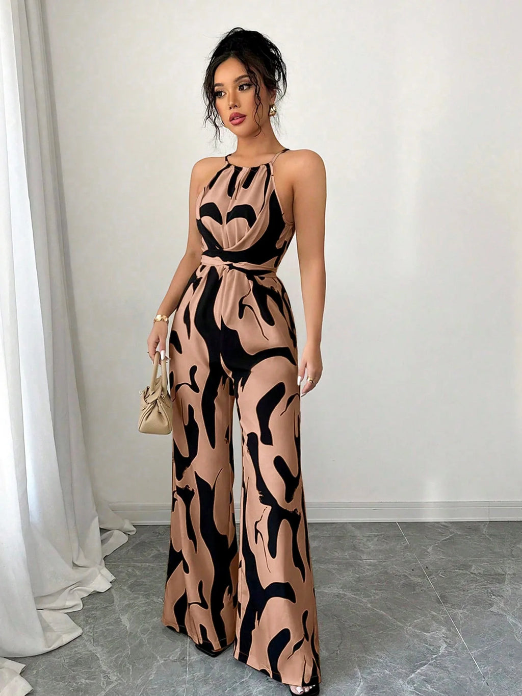 Women's Sexy Halter Neck Jumpsuits Casual Pants Rompers for Women Geometric Print Jumpsuit Party Outfits for Women Ropa Mujer