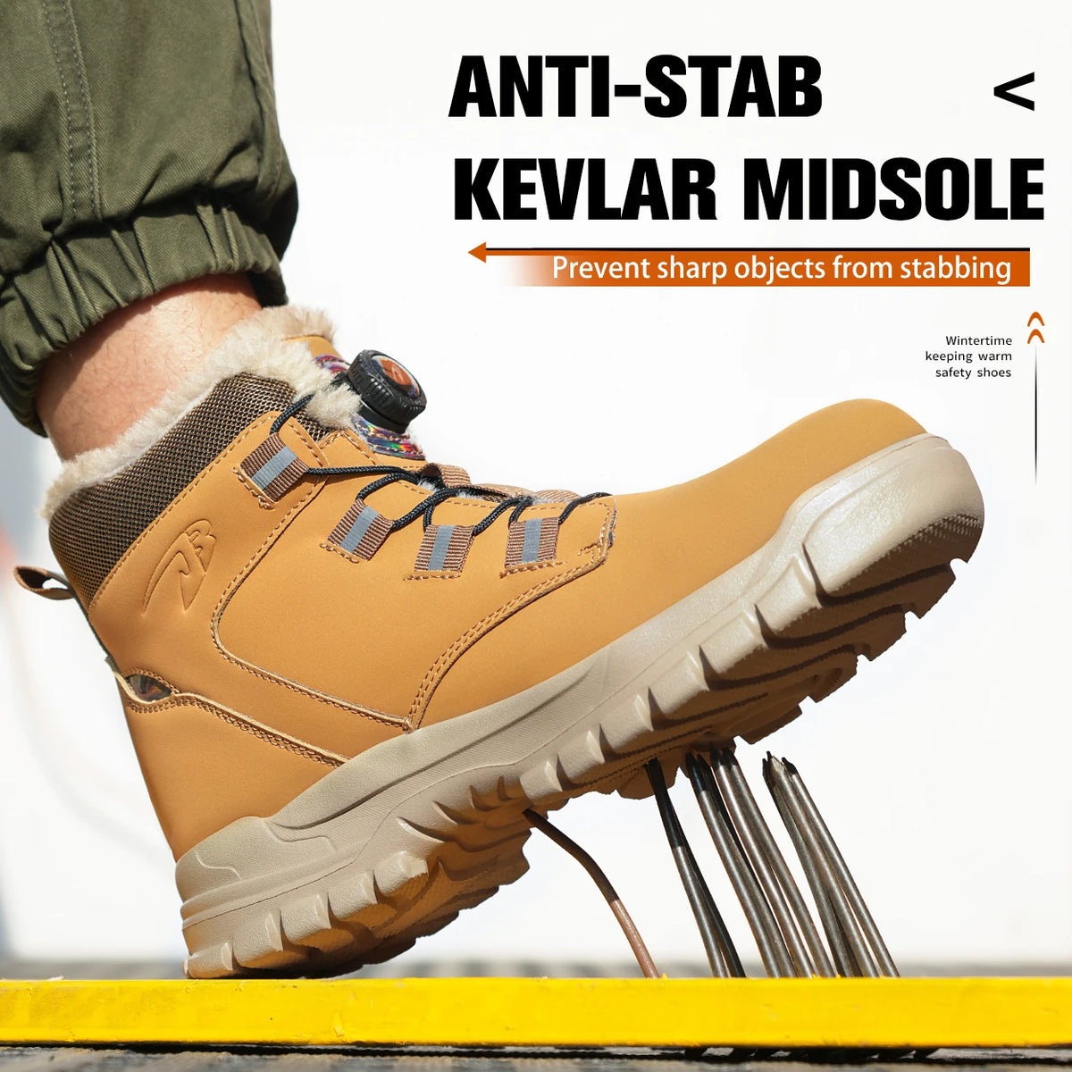 Size 47 48 Winter Work Safety Boots Men Steel Toe Work Shoes Rotating Button Waterproof Protective Men Safety Shoes Footwear