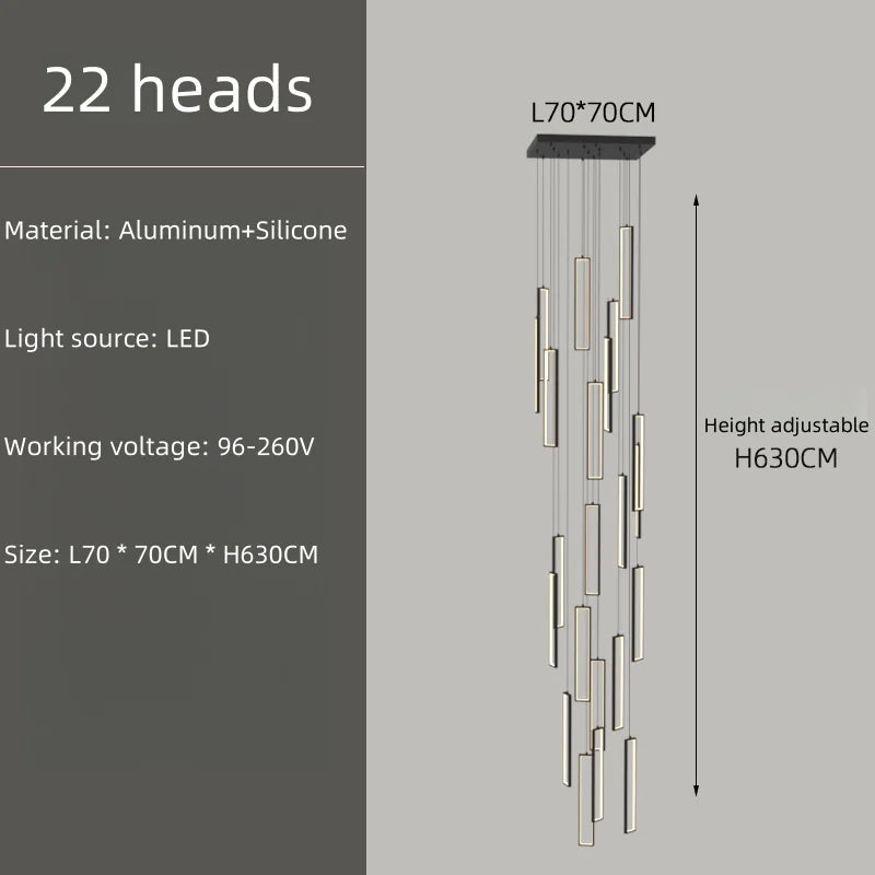 Modern Simple Staircase LED Chandeliers Aluminum Squarer Pendant Lights Loft Villa Duplex Exhibition Hall Decor Lighting Fixture