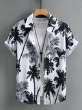 Men's Coconut Tree Graphic Print Short Sleeve Lapel Shirt Tops Men's Casual Button-Down Shirts For Summer Daily Wear And Resort
