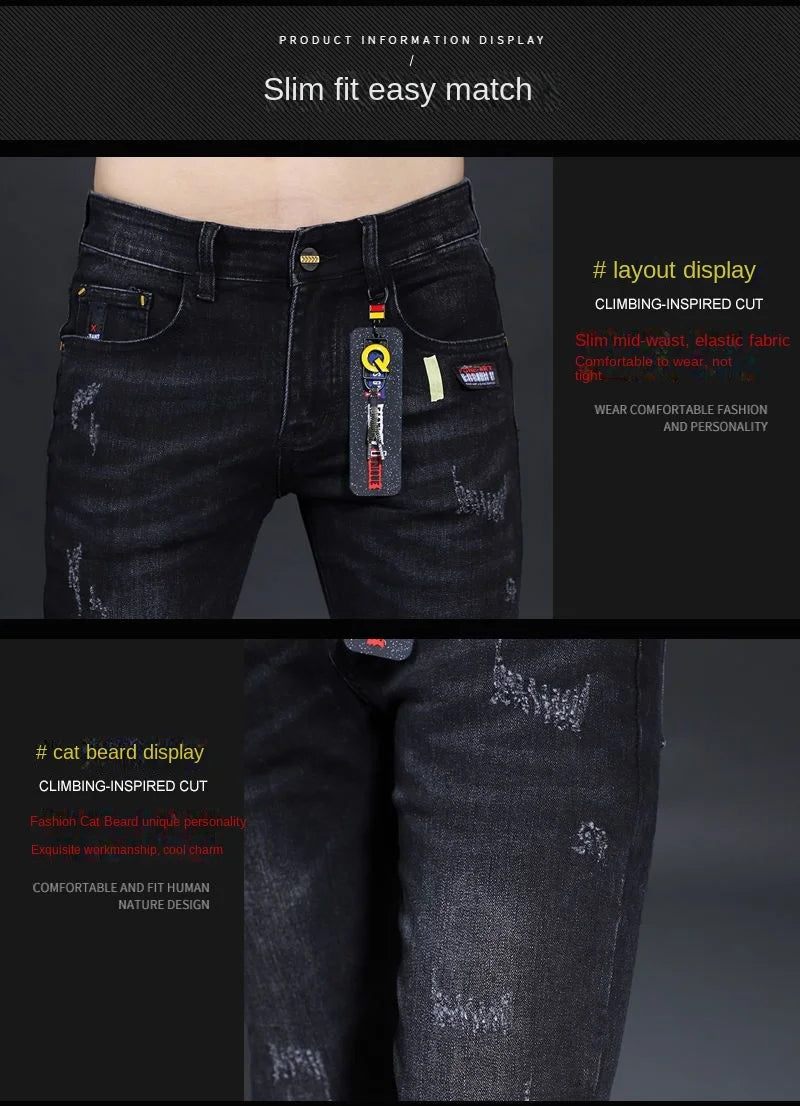 Fashionable Men's Luxury Cowboy Pants Skinny Jeans Black Skinny Jeans for Men Stretch Boyfriend Denim Youth Streetwear Trousers