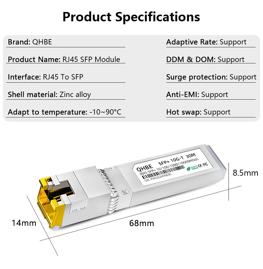 Adaptive Rate RJ45 SFP Module For Mikrotik/Cisco 10GBase-T RJ45 SFP+ Module For Switch/Routers 1000BASE-T Copper SFP Transceiver