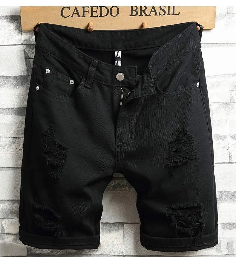 Men's Denim Shorts 2025 Summer Y2k Streetwear Ripped Casual Denim Knee Length Solid Jeans Shorts White New Classic Jeans Shorts