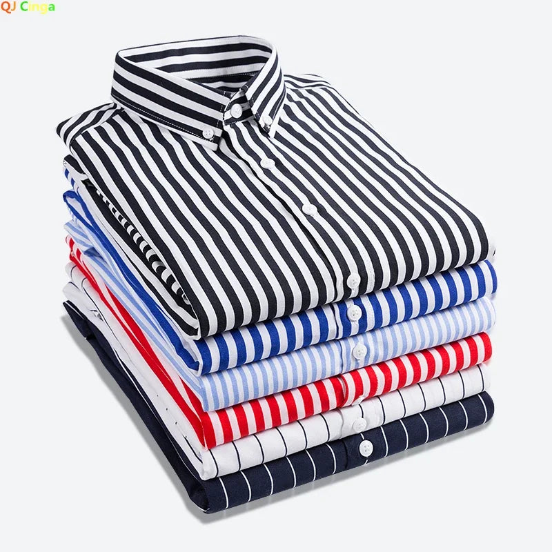 Men's Striped Shirt, Single-breasted Long-sleeved Shirts Autumn New Men Top Red Blue Black Slim Version Male Chemise Asian Size