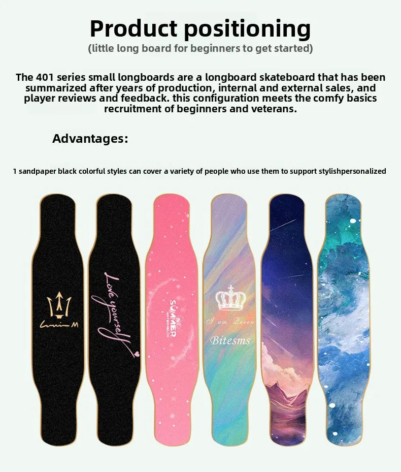 Longboard Beginner Boys and Girls Adult Professional Double Dancing Board 44in Teen Maple Quad