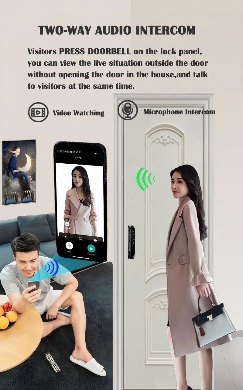 5050 5072 5572 4585 6085 Mortise Tuya WiFi Video Intercom 3D Face Recognition Smart Lock Biometric Camera Auto Keyless Lock