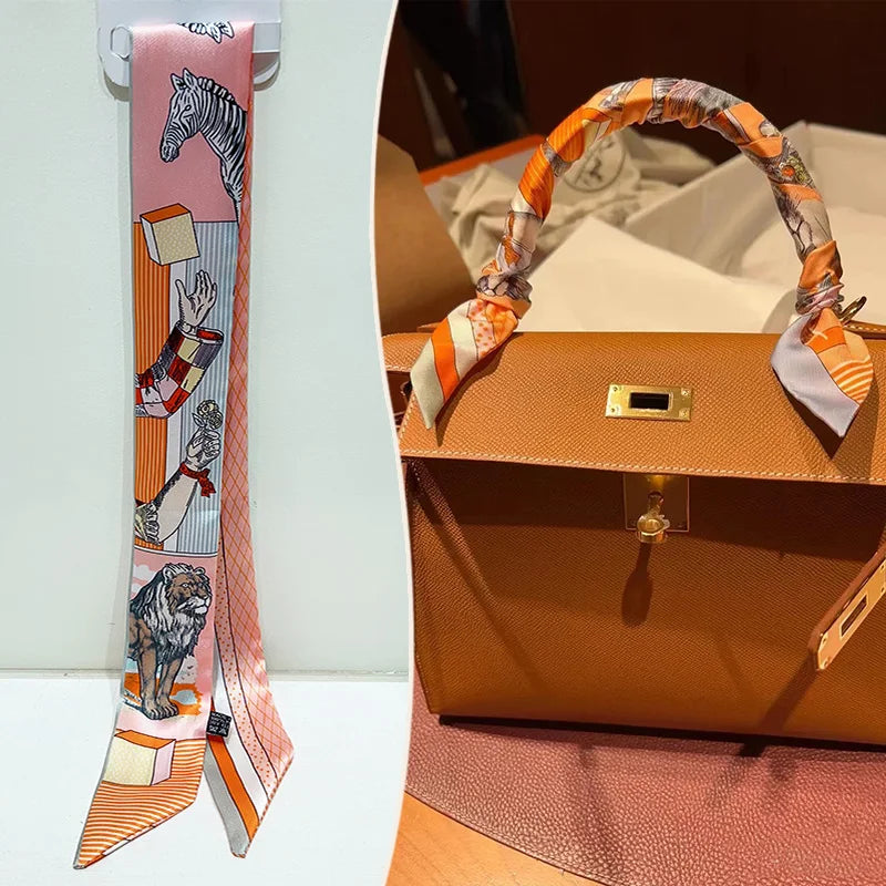 New 2025 simulated silk wrapped bag strap bag handle silk scarf tied bag ribbon decorative small streamer
