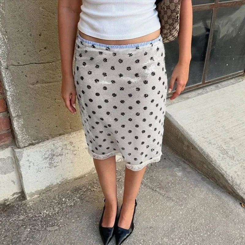 Sexy Pink Sequin Midi Skirt Women Ruched Lace Patchwork Elastic Waist Bodycon Pencil Skirts Lady Club Party Dating Glitter Wear