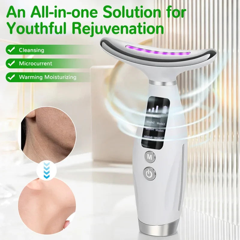 EMS micro current neck beauty instrument, 7-color facial massager, through vibration to enhance facial neck care