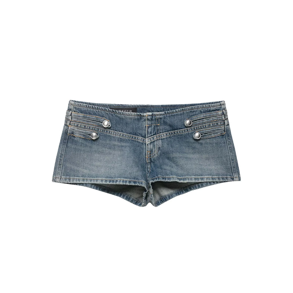 European and American style 2026 summer new women's clothing design sense close fitting denim jacket low waist shorts set