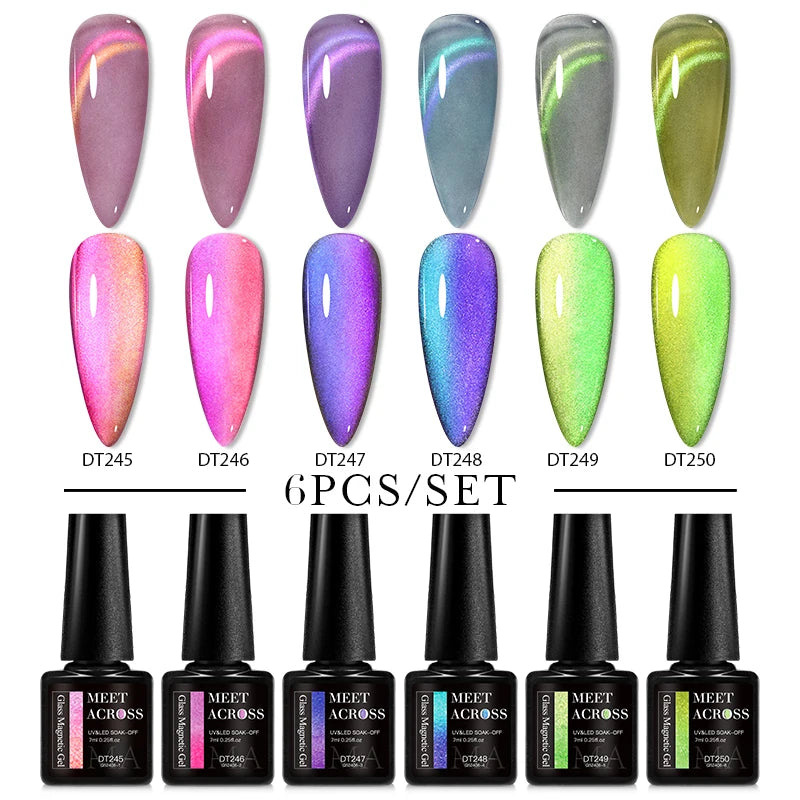 MEET ACROSS 6/8Pcs Set Glitter Gel Nail Polish Autumn Winter Nail Art Varnishes Semi Permanent Soak Off UV Gel Kit Nails Lacquer