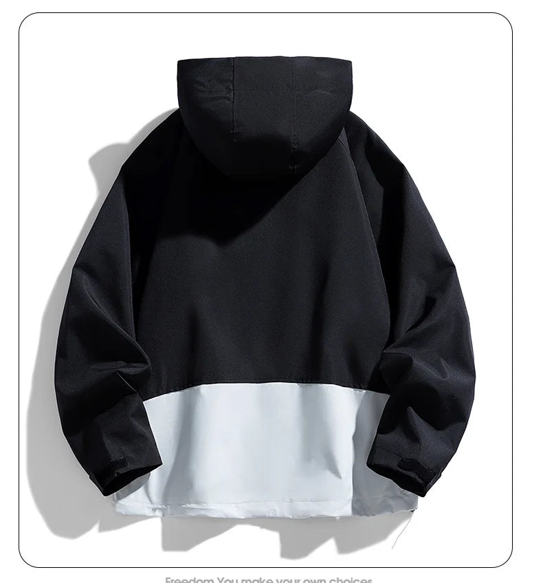 Man Jacket Spring Thin Contrast Color Long Sleeve Zipper Male Coat Loose Breathable Hooded Outdoor Sport Casual Men Outerwear