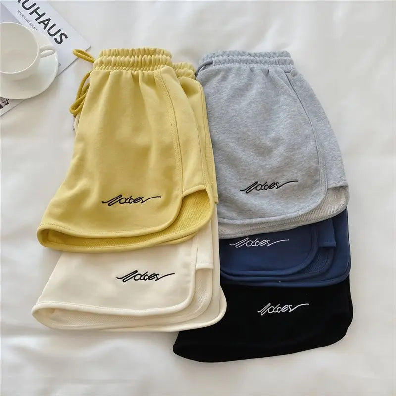 2026 Women Comfortable Loose Wide-legged Embroidered Drawstring A Pants Slim Waist Slim Fit Casual Home Versatile Sports Shorts