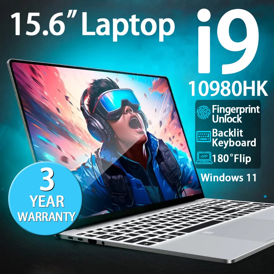 Intel Core I9 10980HK Laptop Windows 11 15.6 inch 16GB RAM 1TB SSD Gaming Laptops Portable Computer Backlit Keyboard Pc Office