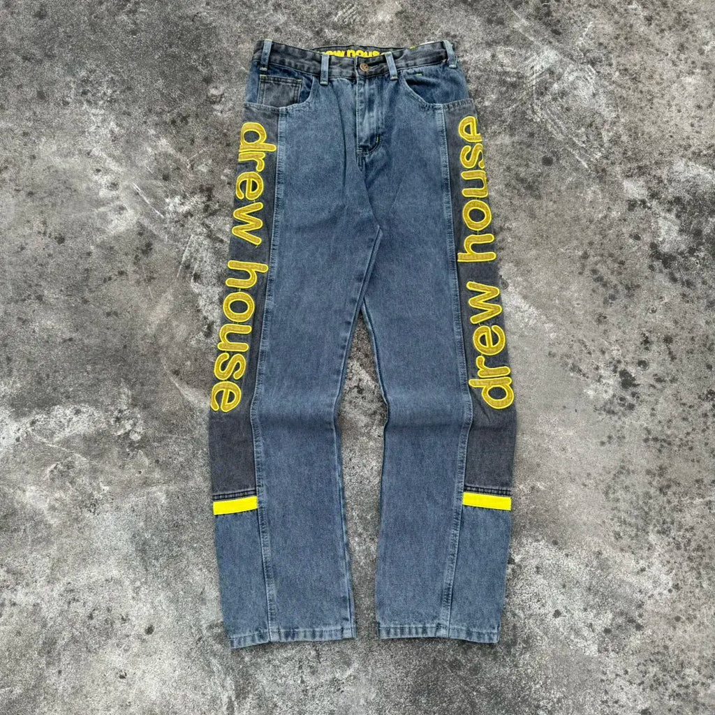 Drew House The denim fabric is stitched with a special style of patchwork design jeans for men and women casual ropa hombre