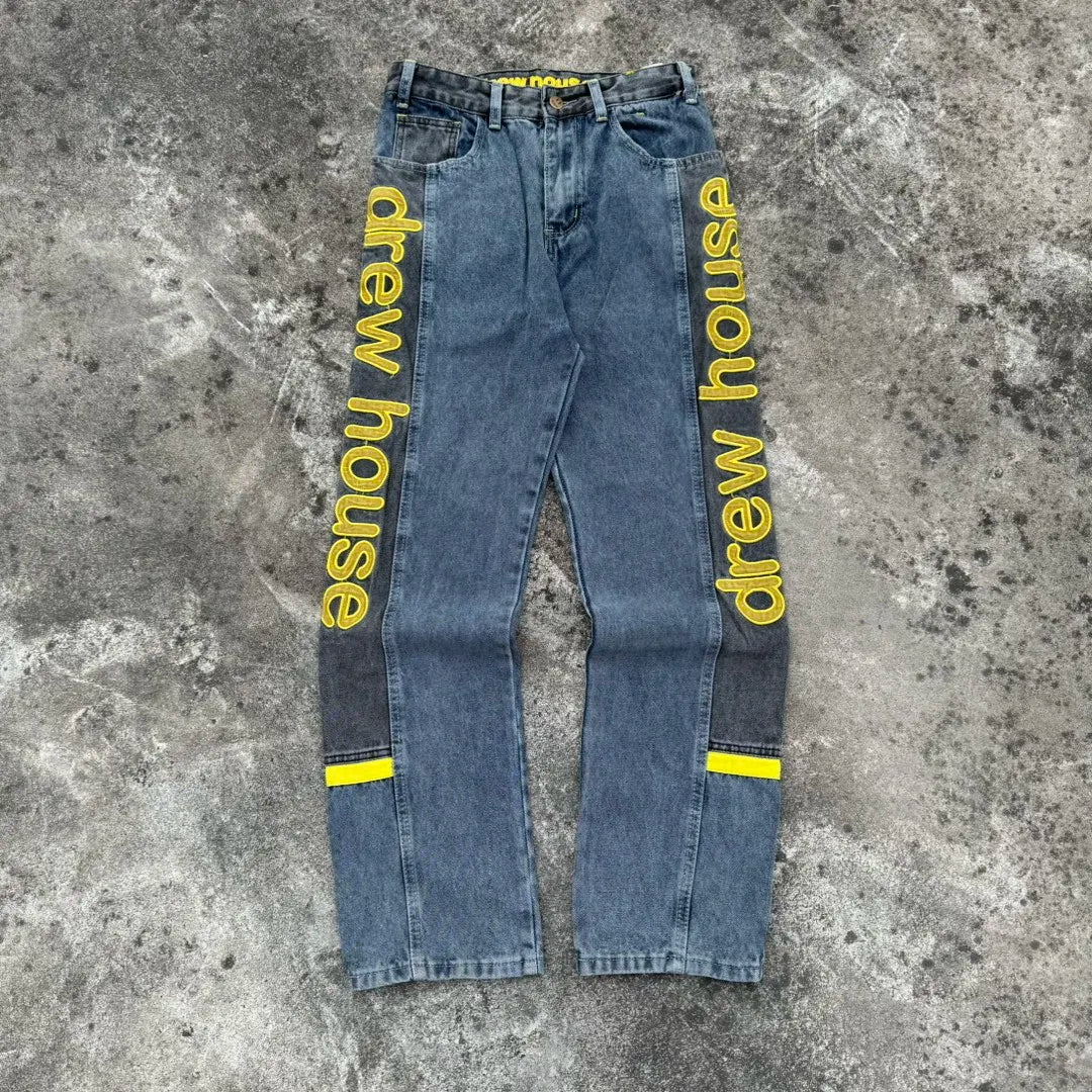 Drew House The denim fabric is stitched with a special style of patchwork design jeans for men and women casual ropa hombre