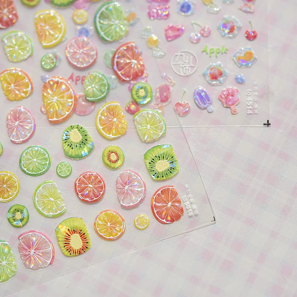 5D Fruit Nail Art Stickers Pomelo/Watermelon/Lemon Decals Nail Sticker Shiny Summer Embossed Acrylic Nail Supplies Charms Slider