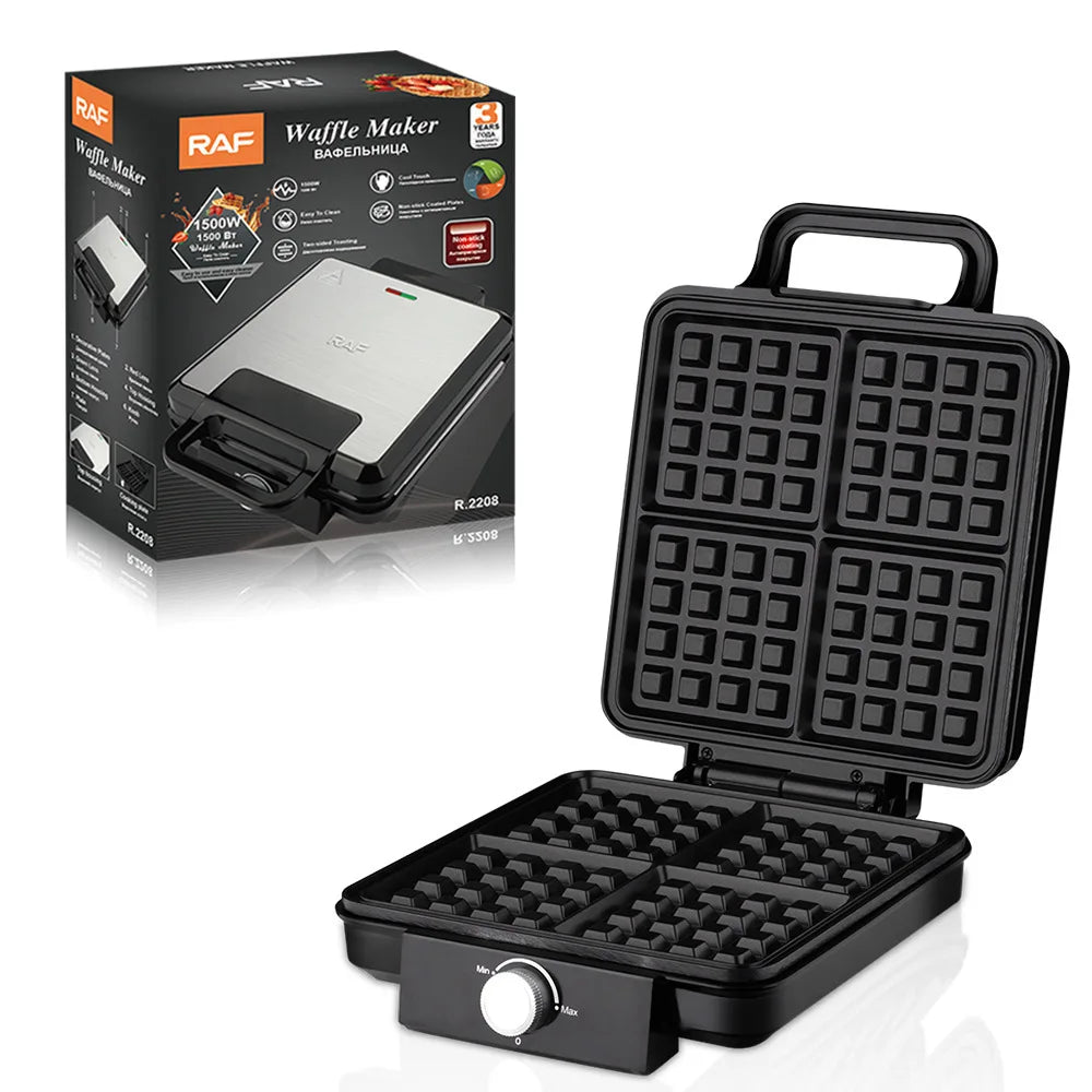 1500W Sandwich Maker Electric Waffle Makers 4 Pan Double Heating Non-Stick Egg Cake Oven Waffle Cake Machine for Kid's Snacks