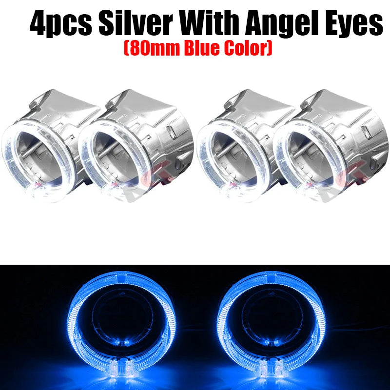 2.5 inch 80mm LED Angel Eyes Projector Shrouds WST Bi-xenon Bi-led Headlight Lenses Cover Mask Car Light Retrofit Accessories
