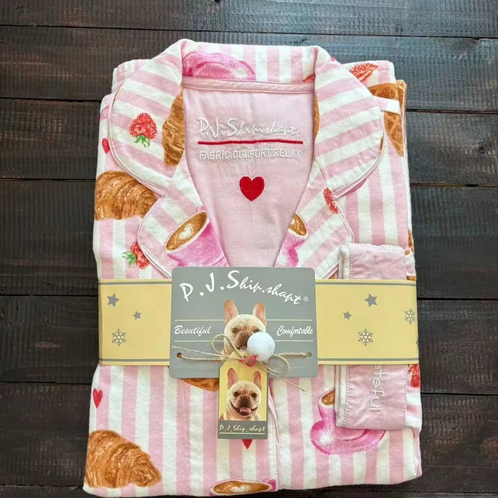 Women's Pajamas Set Cute Cartoon Print Sleepwear Elegant Top&pants 2Pcs Soft Cotton Pyjama Pour Femme Nightwear Loungewear