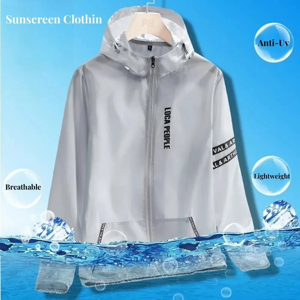 Summer Ice Silk Sunscreen Jackets Men's Clothing Lightweight Hooded Coat Outdoor UV Resistant Jacket Fishing Cycling Suit Male