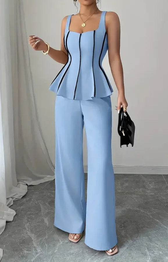 2026 Solid Color Elegant Two-piece Set Sexy Tube Top And Wide-leg Pants Outfit Vestidos Y2k Office Wedding Guest Business Casual