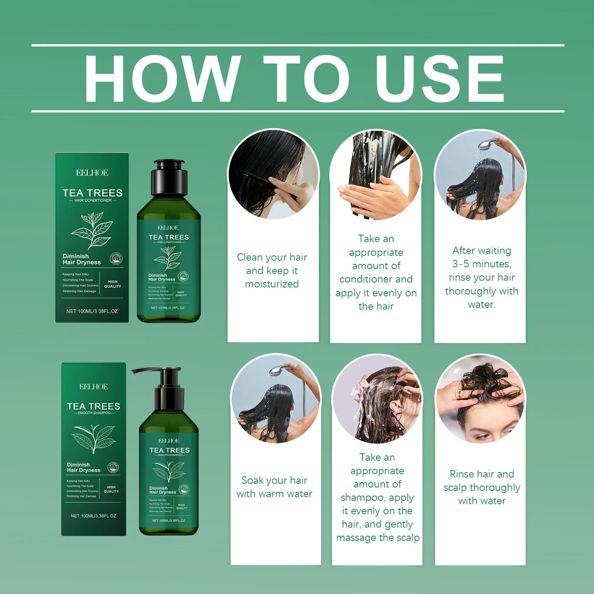 Shampoo Hair Conditioner Set Deep Cleaning Moisturizing Nourishing Repair Damaged Dry Oil Control Shampoos Tea Tree Hair Care