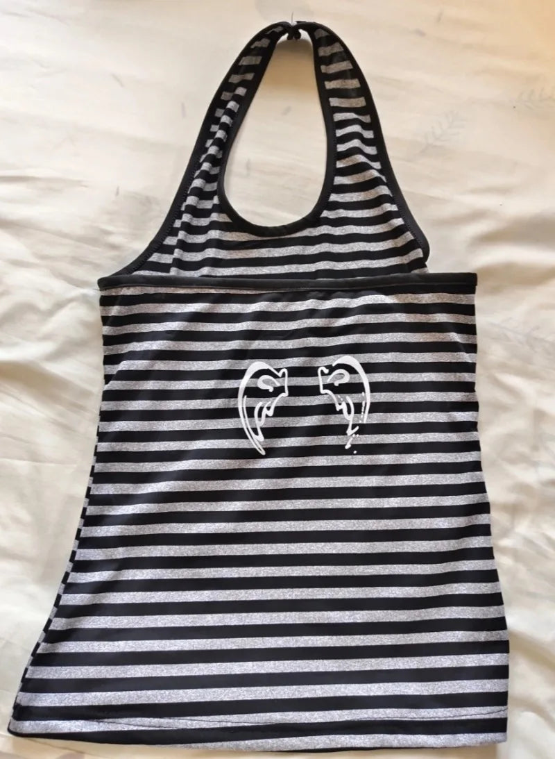 Retro Hottie Tank Tops Y2K Striped Halter Backless Cami Top Women Grunge Streetwear Slim Fit Sleeveless Shirt Graphic Sexy Vest