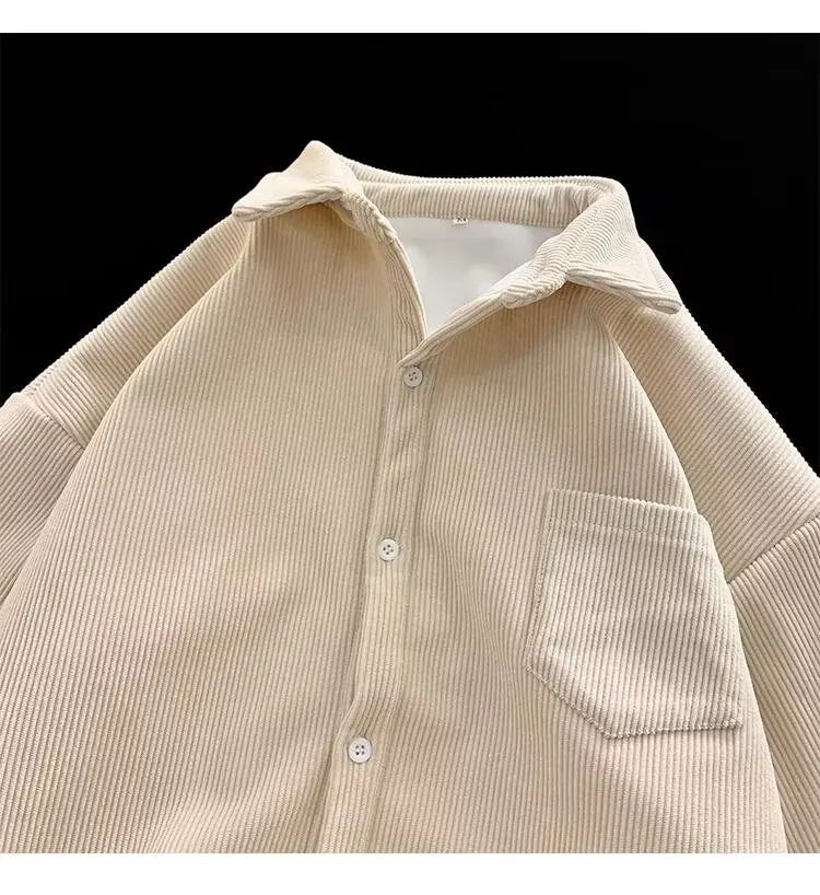 Corduroy Long Sleeve Shirt Jacket Men's Autumn Winter Thickened Casual Wear Resistant Embellished Standard Fit Youth Fashion