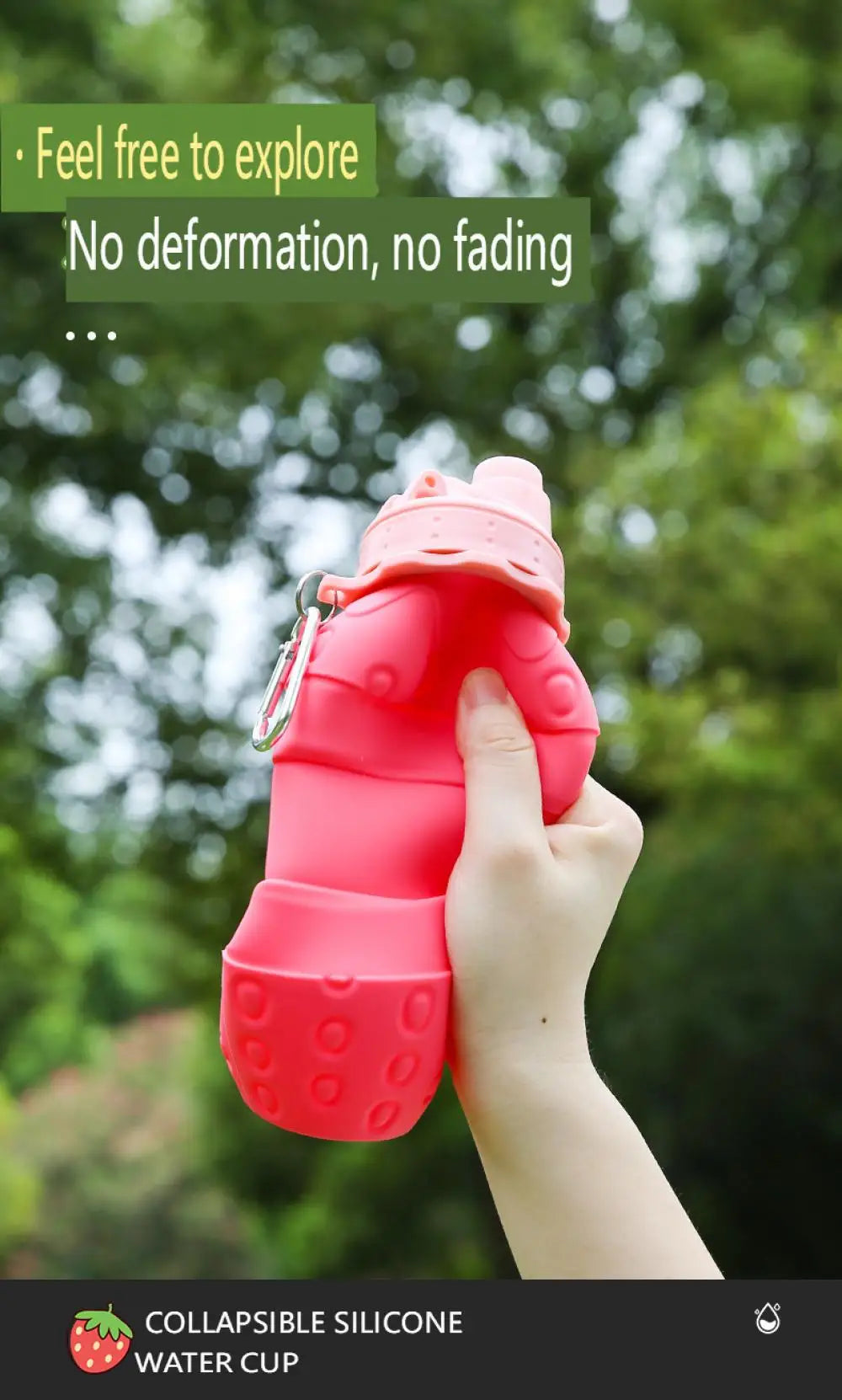 Portable Foldable Sports Water Bottle 600Ml Travel Sports Bottle Strawberry Shaped Water Bottle Kids Silicone Telescopic Cup