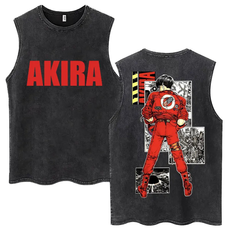 Washed Japan Anime Akira Retro Tank Tops 90s Science Fiction Movie Shotaro Kaneda Sleeveless T Shirts Cotton Casual Loose Vests