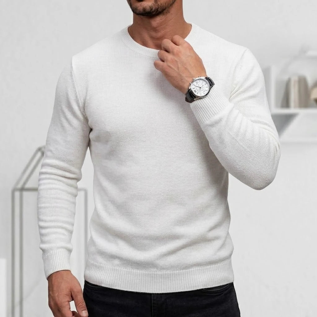 Mens Long Sleeve Knit Jumper Timeless Crew Neck Relaxed Pullover Cozy Knit Tops Business Office Apparel Thermal Knit Tees