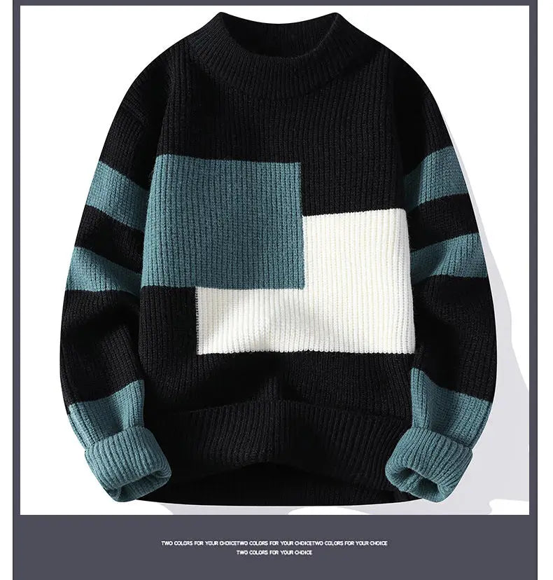 Sweaters men 2024 winter korean style mens warm sweater mens fashion sweaters Splicing color patterns Men's wool pullovers male