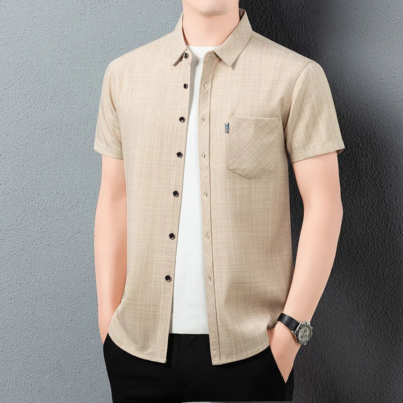 Men Casual Short Sleeve Shirt Anti Wrinkle Quick Dry Comfortable Fabric Business Daily Outdoor Travel Work Wear Blouse