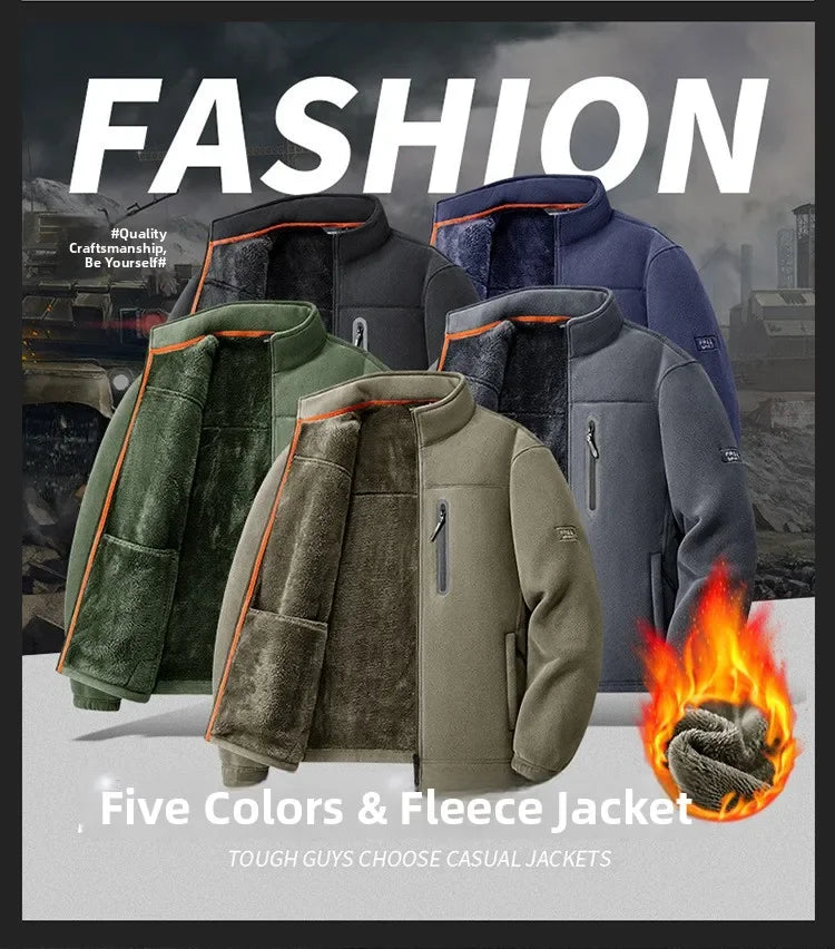 Winter Jacket Men's Fleece Jacket Winter Thickened Zip Up Coat Outdoor Thermal Warm Fleecewear For Sports Men's Winter Jacket