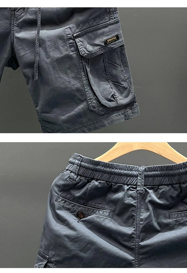 Men's Workwear Shorts Summer Heavyweight Pure Cotton Multi-Pocket Loose Outdoor Dirt-Resistant Wearable Five-Quarter Length