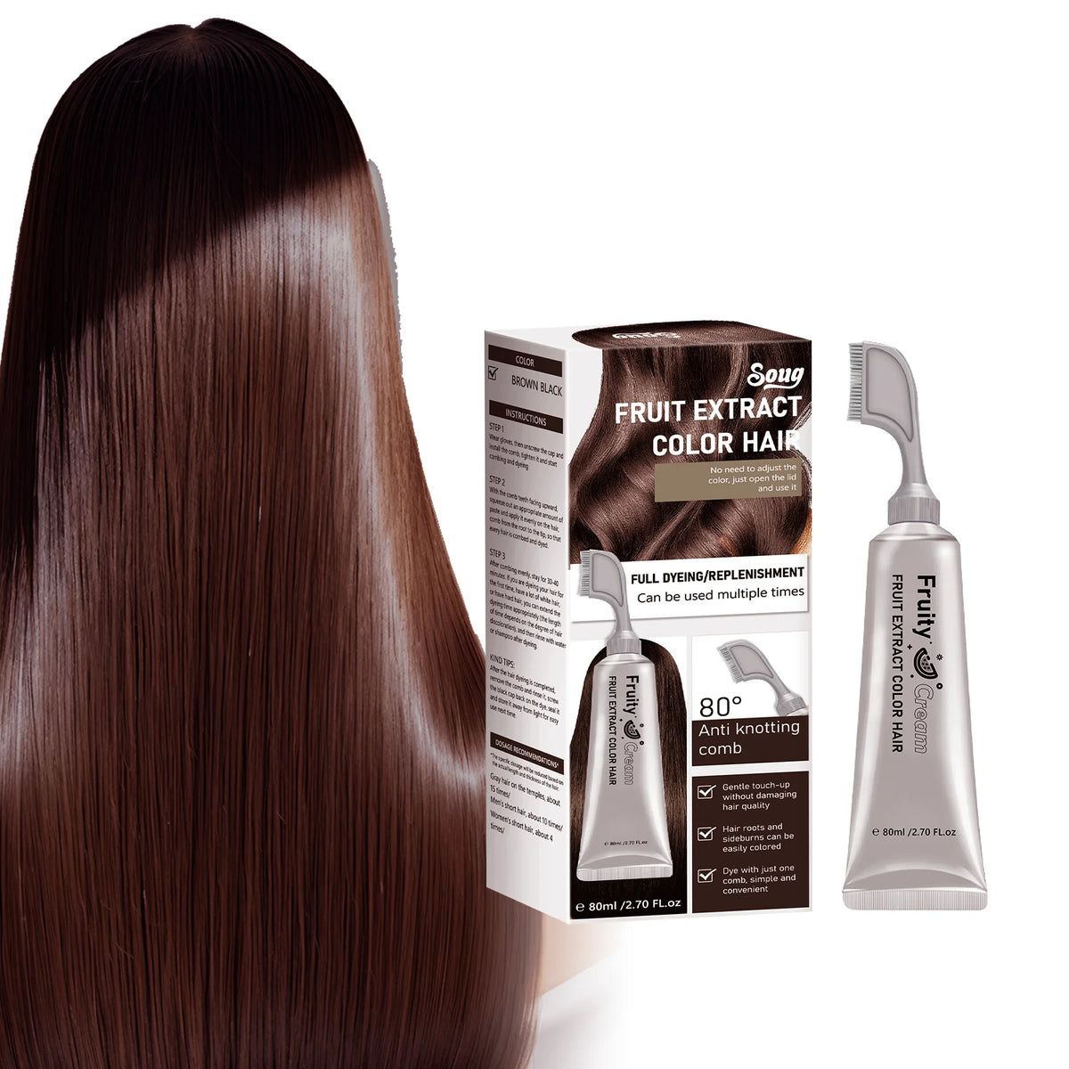 Smoky Silver Grey Hair Dye Cream 100ml - Quick Coloring, Long-Lasting & No Damage DIY Styling for Professional Look.